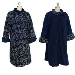 Womens Lagenlook Art to Wear Reversible Jacket Size L Blue Batik Cotton Floral